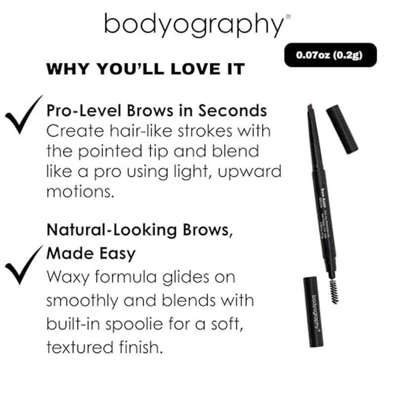 Bodyography Brow Assist ? Brown | Triangular Tip Eyebrow Pencil for Women with Built-In Spoolie | Defines, Fills & Shapes Brows | Mineral-Based Formula with Castor & Coconut Oil | Clean, Vegan