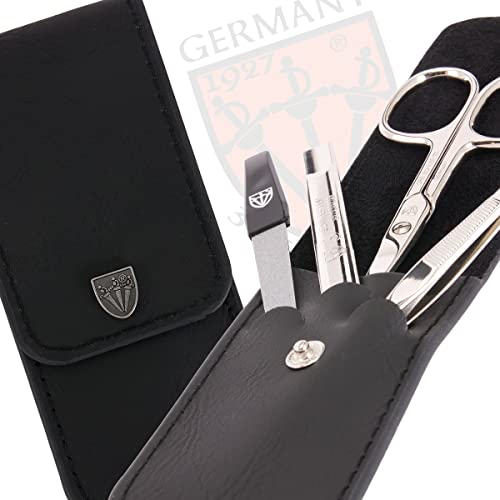 Black 3-Piece Manicure Pedicure Grooming Kit in Leather Case - Made in Solingen