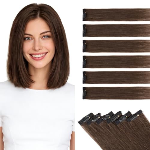 Dark Brown Short Clip-In Hair Extensions 6PCS 12 Inch Remy Human Hair