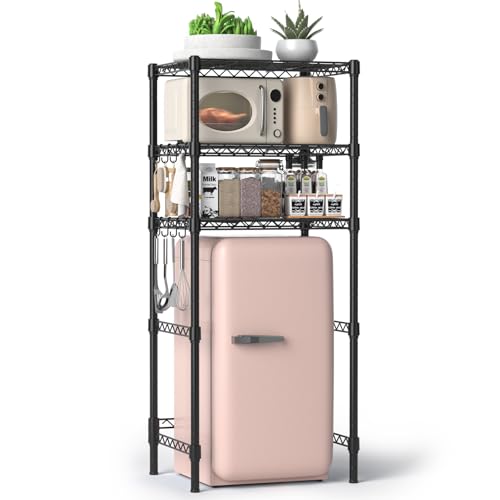 3-Tier Adjustable Mini Fridge Stand - Black Metal Storage Rack, 26.58 x 20.28 x 65.56 Inches