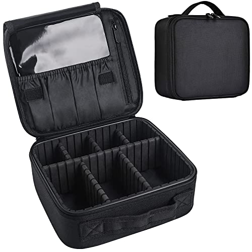 Travel Makeup Case, Cosmetic Train Case Organizer Portable Artist Storage Makeup Bag with Adjustable Dividers for Cosmetics Makeup Brushes Toiletry Jewelry Digital Accessories - Black