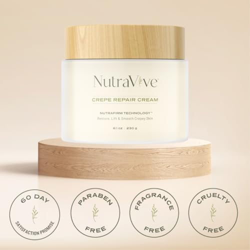 NutraVive Crepe Repair Cream ? Anti-Aging Treatment - 8.1 Oz ? Restore, Lift, Tighten & Smooth ? Collagen Boosting Body, Neck & Face - Crepey Skin Cream for Aging Skin
