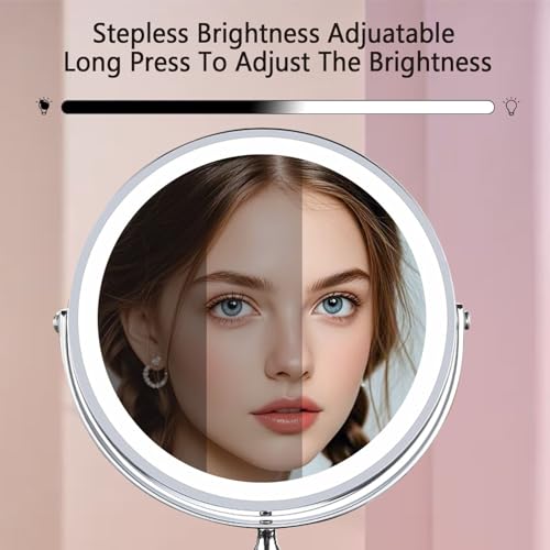 Makeup Mirror with Lights £¬8 Inch 1X/10X Rechargeable Double Sided Magnifying, 360¡Æ Rotation LED HD Mirror with 3 Colors£¬Brightness Adjustable, Gifts for Wowen & Men