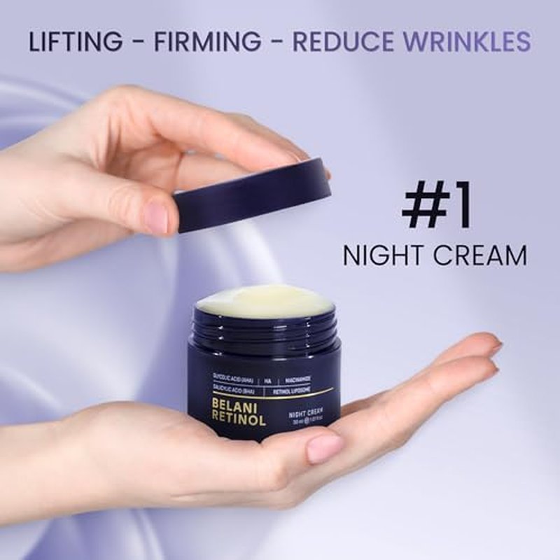 ABERA Belani Retinol Night Cream with Collagen & Hyaluronic Acid ? Anti-Wrinkle, Fine Line Smoother, Even Skin Tone, Hydrating Facial Moisturizer for Women (1.01 Fl Oz)