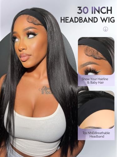30 Inch Straight Headband Wig for Black Women - Synthetic Half Wig, Glueless, Natural Look - Black