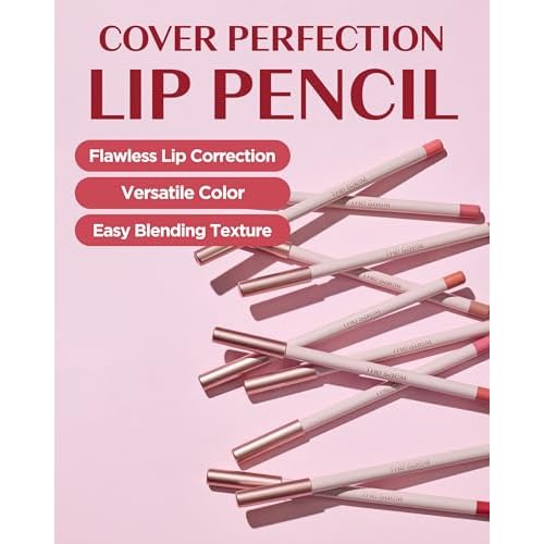 THESAEM Cover Perfection Lip Pencil - 01 Near Skin Beige - Slim 4mm Lip Liner for Overlip Correction - Korean Makeup Lip Contouring Pencil Easy Blending Formula, 0.04oz