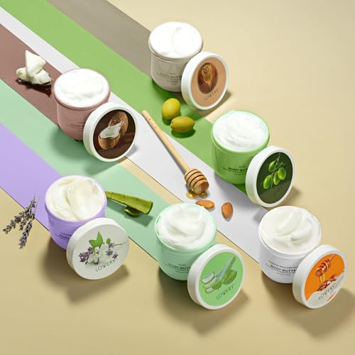 6-Piece Body Butter Gift Set with Shea, Jojoba, Vitamin E | Moisturizing Body Creams for Women