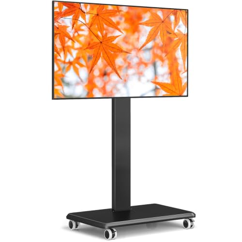 TVON Black Wooden Base Rolling TV Stand for 32-70 Inch TVs, Swivel & Height Adjustable