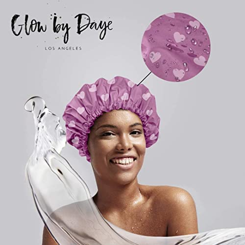 Reversible Satin Lined Shower Cap for Hair Protection - Large Pink Heart Variation