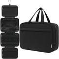 Toiletry Bag For women,Portable Hanging Organizer,4 Leakproof Compartment for full-sized Conditioner, Brushes Set, Makeup Accessories,Visible and easy to access.L-black