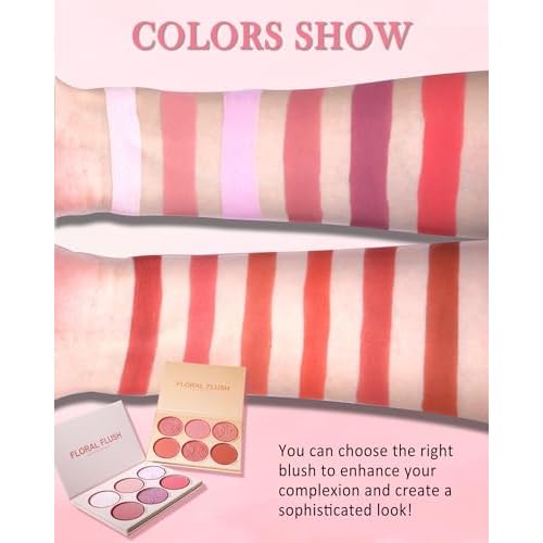 Matte Face Blush Palette with Brush-6 Color High Pigment Mineral Blendable Blusher Contour Powder for Cheeks,Longlasting Facial Beauty Cosmetic,Valentine's Women's Day Makeup Gift for Women-Set 02