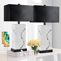 Black Touch Table Lamp Set of 2 with USB Ports | 24-Inch Dimmable Bedside Lamps