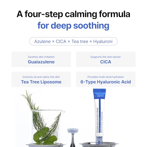 CARE CREAM with AZULENE CICA for Sensitive & Uneven Skin, Calming & Barrier Support with Centella Asiatica, Guaiazulene, Tea Tree Liposome & 6 Types of Hyaluronic Acid, 0.67 fl oz