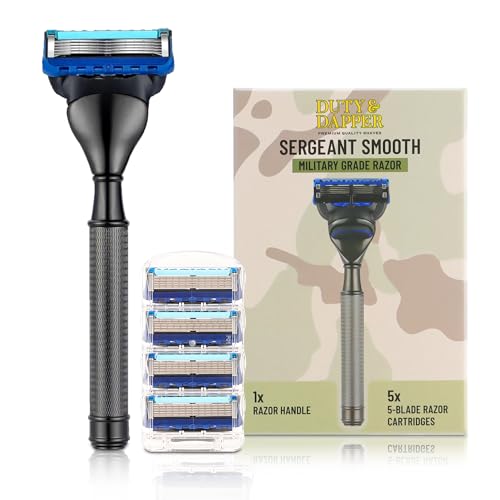 Duty & Dapper | Sergeant Smooth 5 Blade Razor With Lubricating Strip and Exfoliating Strip | Heavy Duty Tough Military Grade Shaving Razors and Accessories For Men
