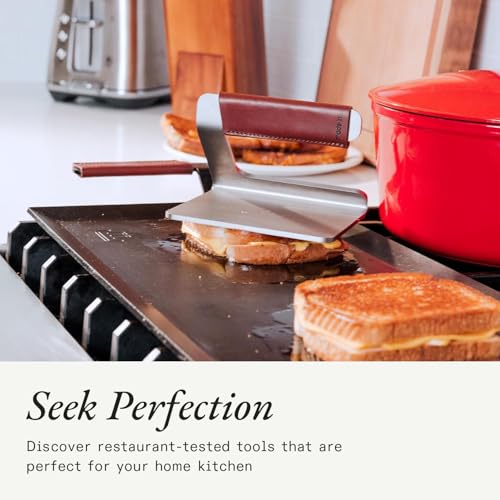 Made In Stainless Steel Grill Press with Removable Leather Handle Cover for Perfect Searing