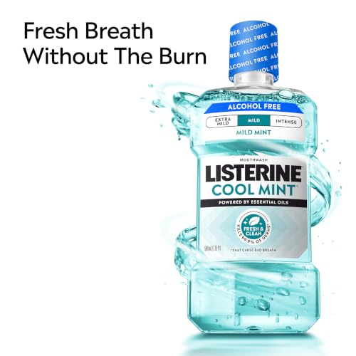 Listerine Cool Mint Alcohol-Free Mouthwash - Mild Mint, 16.9 Fl Oz (Pack of 1)