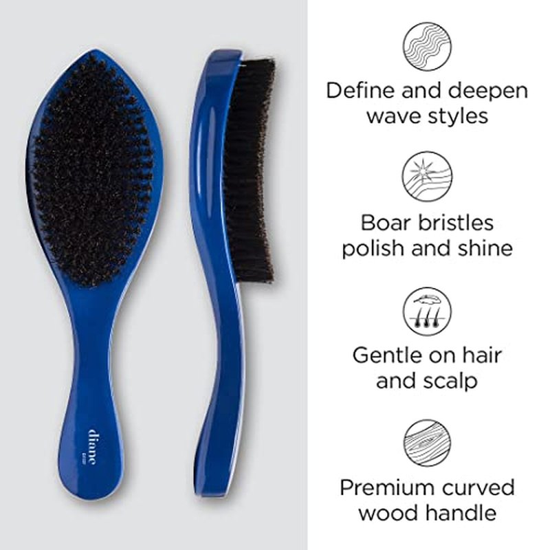 Diane Prestige 100% Medium Boar Bristle Curved Oval Wave Brush, D1727 (Pack of 2)