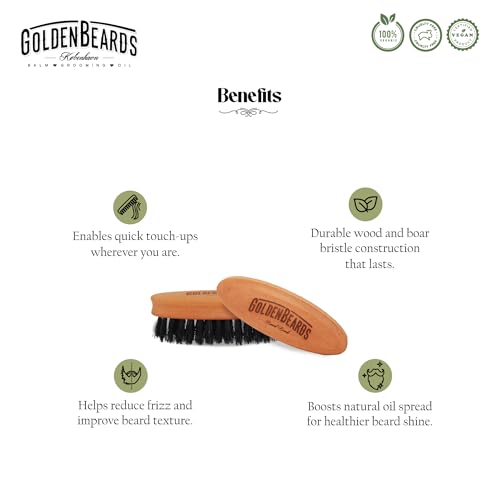 Golden Beards Travel Beard Brush ? Pear Tree Wood Handle & Natural Boar Bristles ? Compact Grooming Tool That Fits in Your Bag, Perfect for Beard Maintenance on the Go