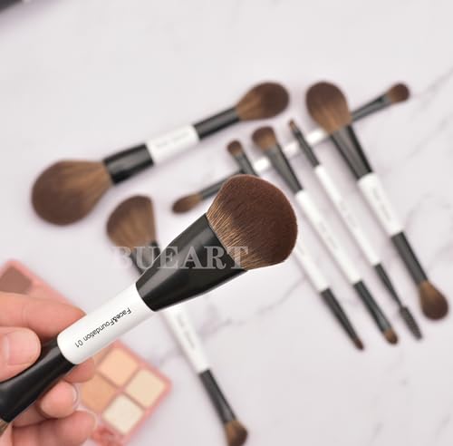 8-Piece Dual-Ended Makeup Brush Set with Waterproof Bag - Face Eye Blush Contour