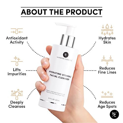 Narrative Cosmetics Vitamin C Face Wash Cleanser - Ultimate Water-Based Face Cleanser for Women - Anti-Aging and Gentle for All Skin Types- 6.7 Fl Oz (200ml)