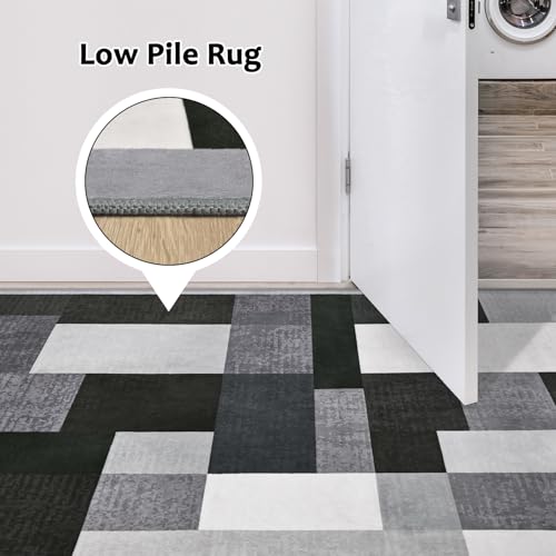 6x9 Black Geometric Area Rug - Modern Patchwork Washable Soft Carpet for Living Room & Bedroom