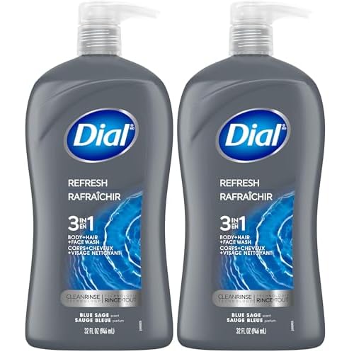 Dial Men 3 in1 Body, Hair and Face Wash, Hydro Fresh, 32 fl oz (Pack of 2)