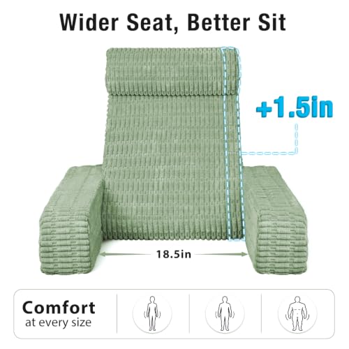 Reading Pillow for Bed Sitting with Large Pockets - Sage Green, Large