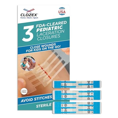 Clozex Pediatric Laceration Closures - Repair Wounds Without Stitches, FSA HSA Eligible Skin Closure Device for 3 Individual Wounds Or Combine for Total Length of 2 3/8 Inches