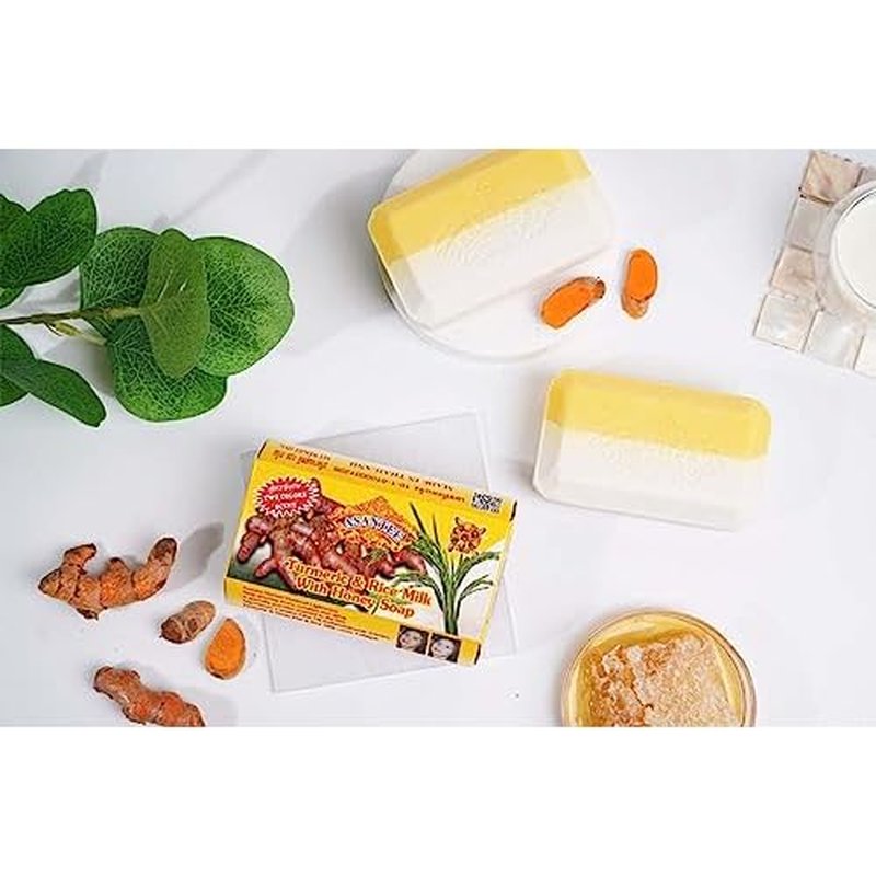 ASANTEE Rice Milk & Turmeric Soap Bar - Luxurious Body Soap for Soft, Clear, and Radiant Skin - Scent Long-Lasting (Pack of 6)