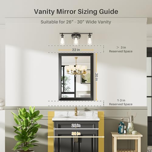 Briivue 22x30 Black Bathroom Mirror for Over Sink - 2 Pack, Modern Beveled Frame