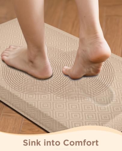 Beige Anti-Fatigue Kitchen Mat 20x48 Inches - Cushioned, Waterproof, Non-Slip Office & Home Standing Rug