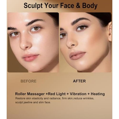 Electric Gua Sha Facial Tools, Facial & Body Massager Tools with Heat and Vibration, 5 LED Lights Gua Sha Device with 2 Metal Roller for Eyes, Neck, Face