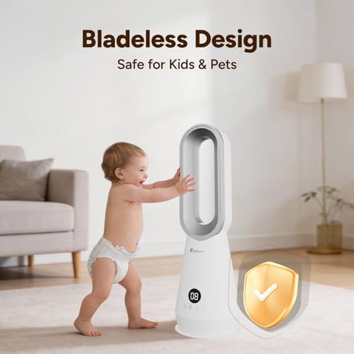 Faryuan 2-in-1 Bladeless Tower Fan with Air Purifier, 8-Speed Oscillating Quiet Fan for Bedroom & Office