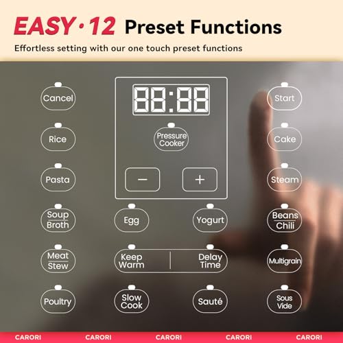12-in-1 Electric Pressure Cooker 8 Qt - Stainless Steel, Black, with Recipe