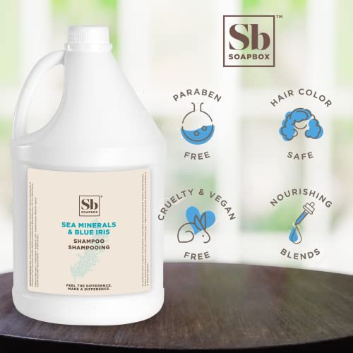 Soapbox Sea Minerals & Blue Iris Shampoo, Vegan, Color Safe, Harsh Harsh Sulfate Free & Silicone Free Hair Shampoo Refill for Home & Professional Use - Gallon Size