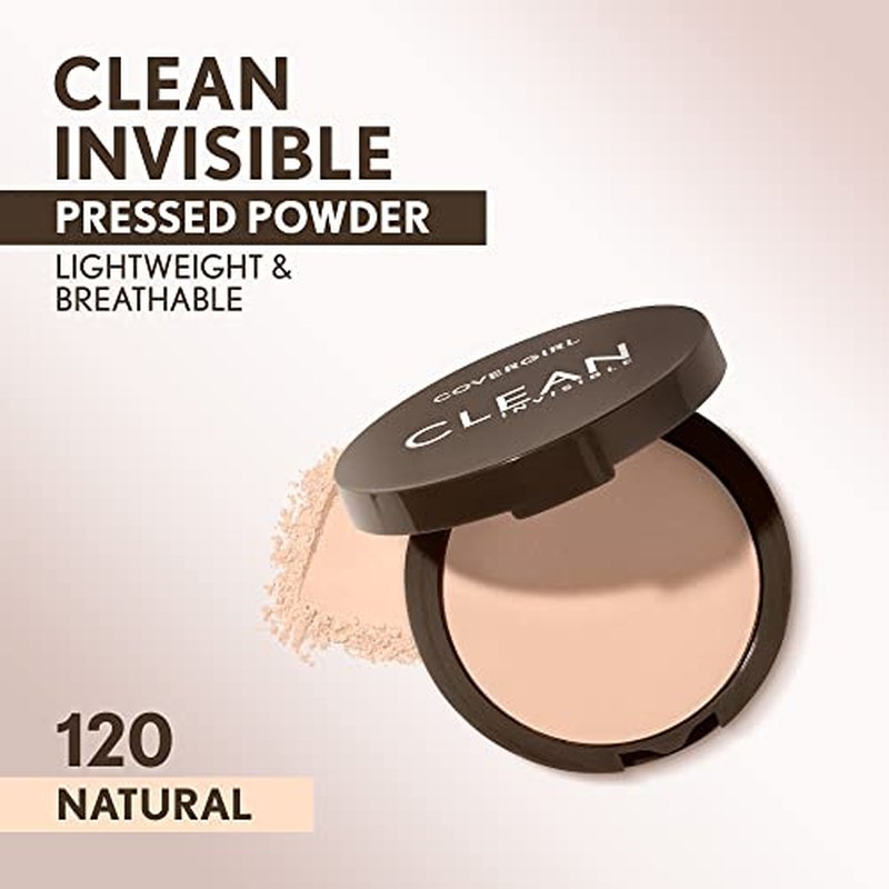 Covergirl Clean Invisible Pressed Powder, Lightweight, Breathable, Vegan Formula, Creamy Natural 120, 0.38oz (Pack of 2)