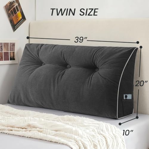 Sasttie Headboard Pillow Twin/Twin XL Dark Grey Wedge Pillow for Bed & Lounge