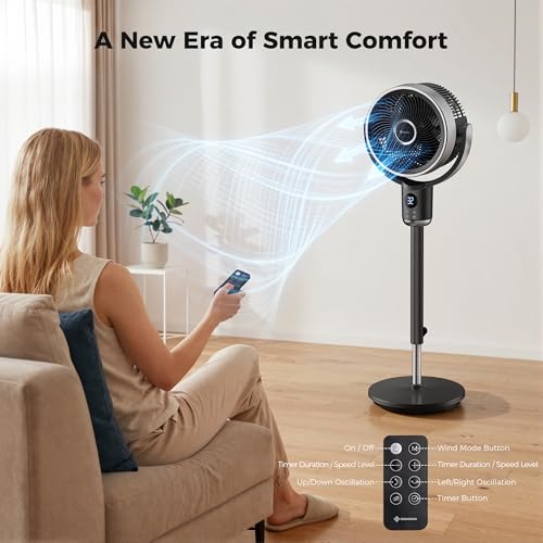Oscillating Pedestal Fan with Remote, 32 Speeds, 3 Modes, 12H Timer, Quiet DC Motor, 100ft Airflow
