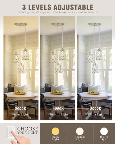 Osimir Brushed Nickel 3-Light Pendant Ceiling Light Fixture with Clear Glass - Adjustable Cable, Modern Kitchen Island Cluster Lighting - Nickel, Clear Glass / 3-Light