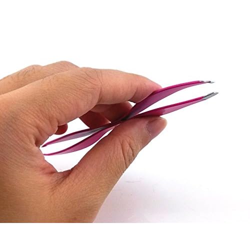 yueton 2pcs Double End Precision Pointed and Slant Tip Tweezers Set for Eyebrow and Ingrown Hair