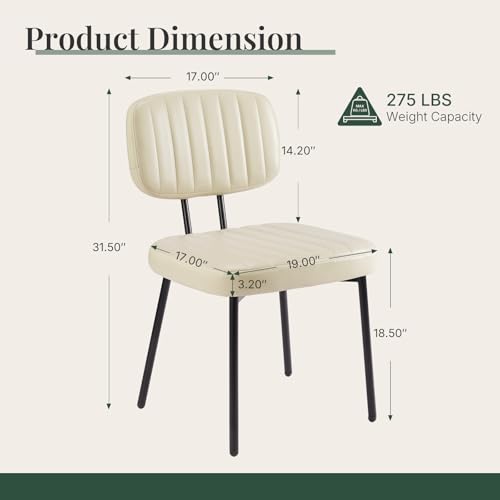 Set of 2 Dining Chairs with Waterproof PU Leather, Ergonomic Shell Design - Beige White