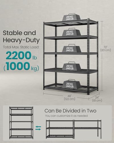 Heavy-Duty 5-Tier Steel Storage Shelves Set of 2 - Garage & Warehouse Organizers
