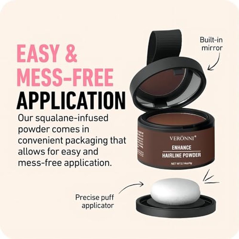 Hairline Powder Root Touch Up Hair Color, Instant Hairline Powder for Thinning Areas and Gray Hair Coverage, Natural and Non-greasy Root Cover up for Women and Men (Black, 03)