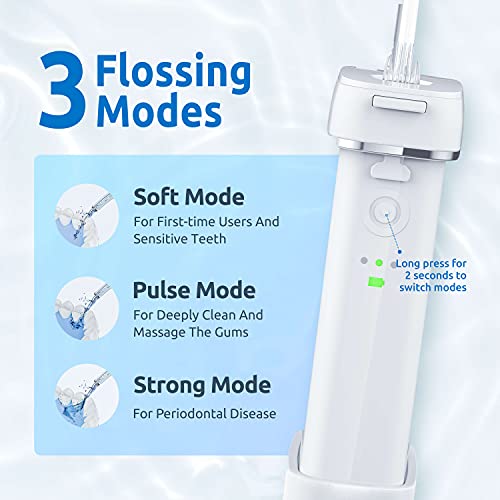 SYNHOPE White Cordless Water Flosser - Portable Oral Irrigator with 3 Modes & Telescopic Tank