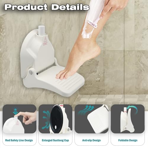 Shower Foot Rest for Shaving Legs with Suction Cup - Foldable Reusable Shower Step