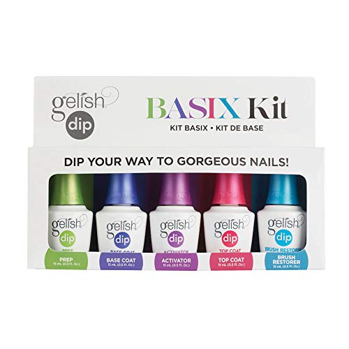 Dip Basix Kit for Nails - 5 Piece Set with Prep, Base, Activator, Top Coat & Brush Restorer - Odor-Free, No UV/LED Lamp Needed for Salon-Quality at Home