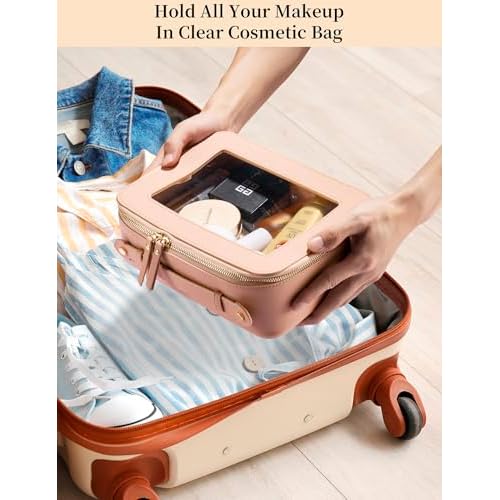 Keains Clear Makeup Bag for Women Cosmetic Organizer Case Transparent Waterproof Travel Toiletry Bag with Zipper Portable Make Up Organizer Traveling Compact Car Bag for Essentials£¨Black£©