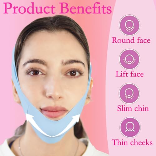 V Line Lifting Mask Chin Strap for Sleeping, Face Lifting Strap, Chin Strap, V Line Mask, Jawline Shaper, Jaw Strap, Double Chin Reducer,Face Lift Tape & Snoring Solution (Blue-)