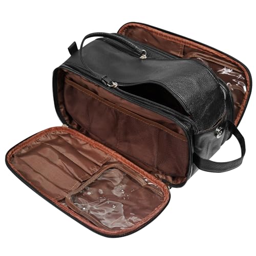 Large Travel Toiletry Bag for Men, Water-Resistant PU Leather Dopp Kit, Multi-Compartment Organizer, Large Capacity Cosmetic & Accessories Bag, Men's Grooming Kit, Waterproof Toiletries Case