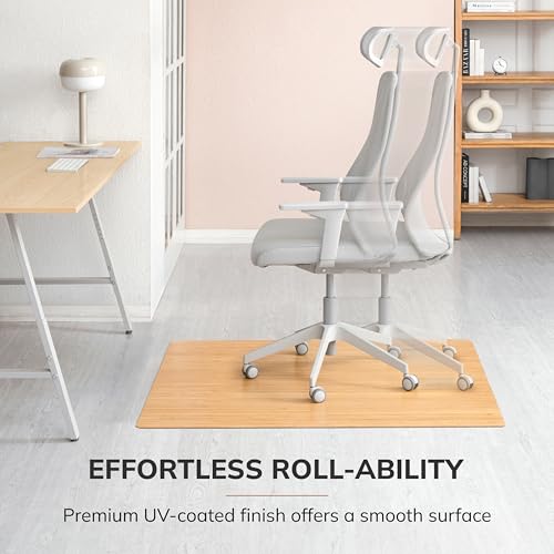 Anji Mountain Bamboo Office Chair Mat for Hardwood & Carpet, 48x42 Inches, Without Lip